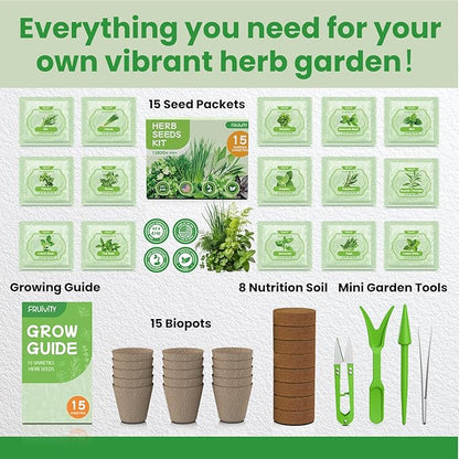 Herb Seeds Variety Pack – Fruivity 12800+ 15 in 1 Heirloom Seed Kits for Indoor/Outdoor Planting | Herb Indoor Garden Kit Starter - Complete Herb Garden Starter Set with Gift Packaging for Family