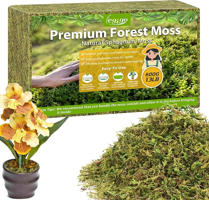 Legigo 1.3LBS Sphagnum Moss for Plants, 25QT Natural Orchid Moss Potting Mix Dired, Green Forest Plant Moss for Orchid Repotting Carnivorous Succulents Indoor Potted Plants Gardening and Reptiles