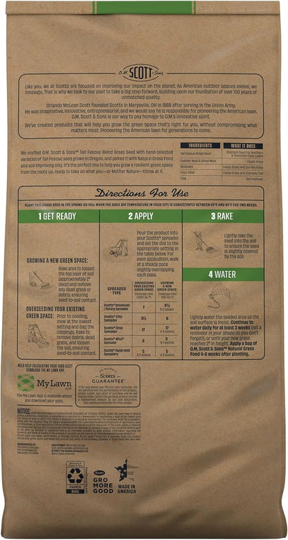 O.M. Scott and Sons Tall Fescue Blend Grass Seed, Fertilizer and Soil Improver, Naturally Crowds Out Weeds, Covers Up to 2,000 sq. ft., 8 lbs., 2-Pack
