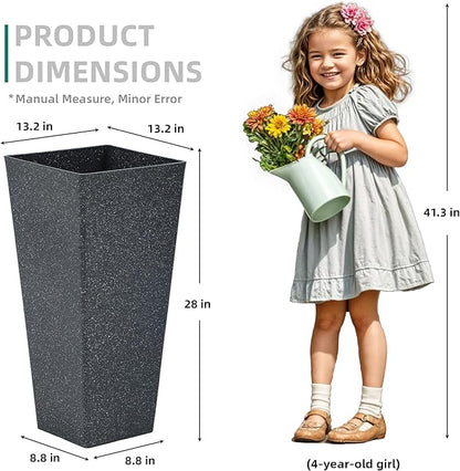 28" Tall Planters Set of 2, Oversized Terrazzo-Look PP Outdoor Pots for Plants, Versatile Indoor/Outdoor Flower Pots w/Drainage Hole for Patio, Garden, Porch & Living Room Decor, Ideal Gift