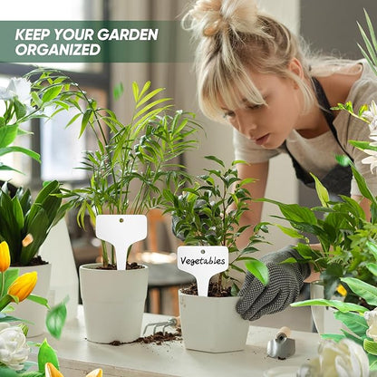 20 Pcs Ceramic Plant Labels 3.9 x 2.4 Inch Plant T Type Tags Waterproof Nursery Garden Marker Signs with Marker Pen for Outdoor Garden Flower Herb Pot