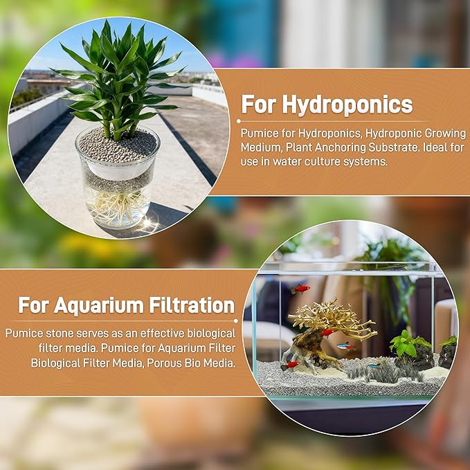 Horticultural Pumice for Plants, 8 Quarts Bag （14.4 IB） Natural Soil Amendment, 1/4" Particle Size for Succulent, Cactus, Bonsai Tree, Orchid Potting Mix