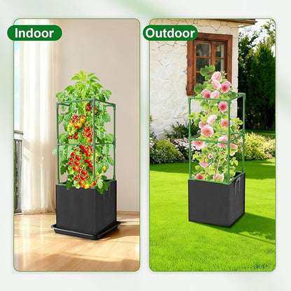 3 Pack Tomato Cages, Square Tomato Trellis with 17 Gallon Grow Bags,47IN Tall Heavy Duty Tomato Plant Support Stakes for Garden Climbing Vegetables Flowers Fruits (Extra-Bold, 3 Pack)