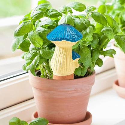 4 Pack Watering Globes - Terra Cotta Watering Spikes for Indoor Plants, Handcrafted Mushroom Shape Self Watering Devices with Slow Release System, Plant Water Bulbs for Vacation & Outdoor Pot
