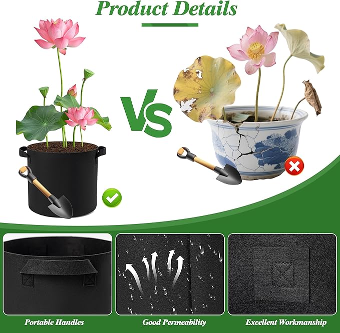 4 Gallon Lily Plant Pots for Pond, 6 Pack Aquatic Planter Thickened Fabric Felt Pots with Handles, Durable Breathe Reusable Plant Grow Bag for Aquatic Plants, Flower, Carrot, Potato, Tomota