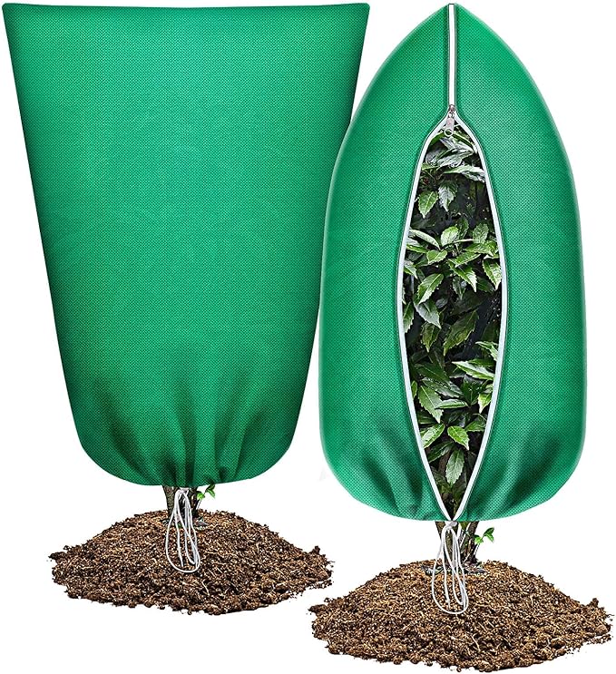 Abimars Thicker Plant Covers Freeze Protection Jacket 2.36 oz/yd², 5.2'x6.5' Reusable Winter Plant Covers with Drawstring & Zipper, 2 Pack Light, Porous Fabric for Plant Breathing