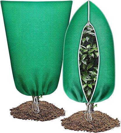 Abimars Thicker Plant Covers Freeze Protection Jacket 2.36 oz/yd², 5.2'x6.5' Reusable Winter Plant Covers with Drawstring & Zipper, 2 Pack Light, Porous Fabric for Plant Breathing