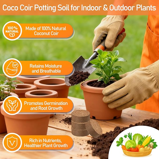 Legigo 100 PCS 30mm Coco Coir Pellets Potting Soil Mix- Compressed Coconut Coir Discs Seed Starting Soil Pellets, Coco Peat Soil Pods for Indoor & Outdoor Plants, Gardening Herbs Bonsai and Vegetables