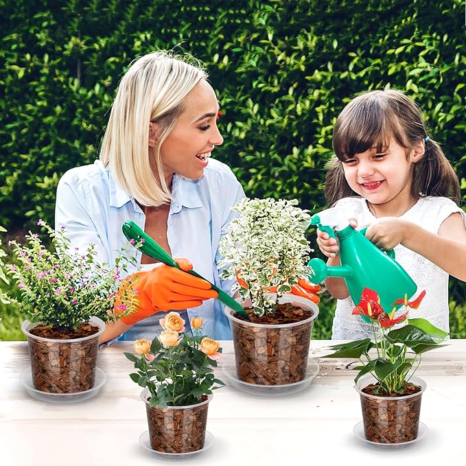 Clear Nursery Pots with Drainage and Saucers, 12 Pack 5 Inch Clear Plastic Plant Pots for Plants, Seed Starting Pots