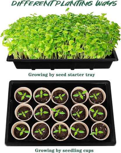 4 Pack Seed Starter Tray Set Plants Growing Trays Peat Pots for Seedlings with Seed Starter Pots, Plastic Germination Tray, Plant Labels, Tool for Flower Vegetable Planting, Black