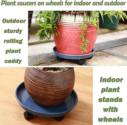 8 Packs Plastic Plant Caddy with Wheels 12” Heavy-Duty Rolling Plant Stand with Wheels Plant Dolly with Casters for Indoor and Outdoor Plant Roller Base Plant Saucer Mover, Black
