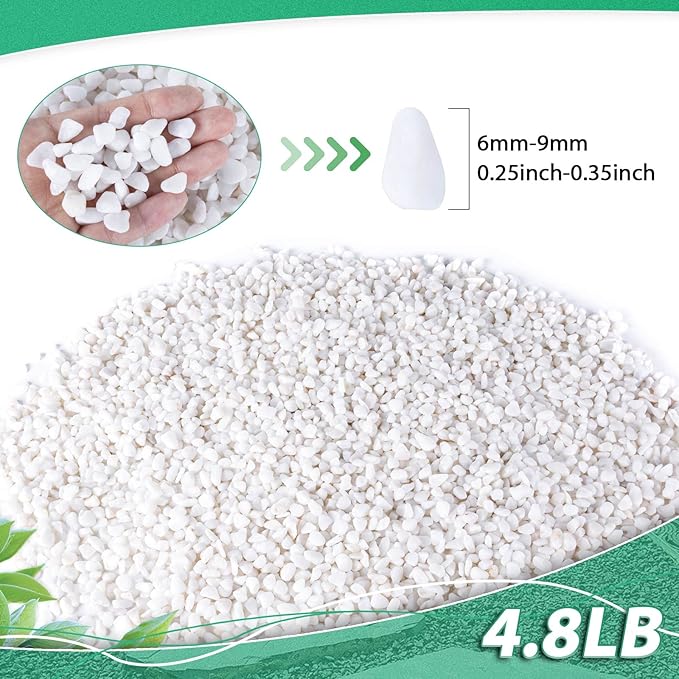 Succulent Rocks for Plants Tiny Pebbles for Planters 4.8LB Pea Gravel Bulk Course Sand Soil Small Decorative Stones for Indoor Bonsai Pots Cactus Top Dressing Aquarium Garden Landscape, White