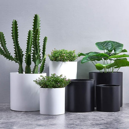 FaithLand Plant Pot 14 inch - Perfectly Fits Mid-Century Modern Plant Stand - Drainage Plug and Drainage Mesh Screen - Matte White