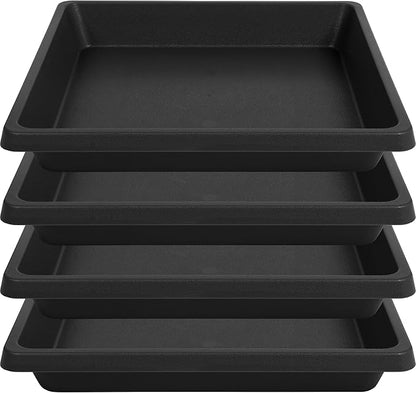 6 Inch 4 Pack Square Plant Saucer, Plant Trays for Pots, Plant Saucers for Indoors and Outdoors, Water Catcher Tray, 8 10 12 14 16 18 20 inch Seed Starting Tray, Growing Trays (6"-Black)