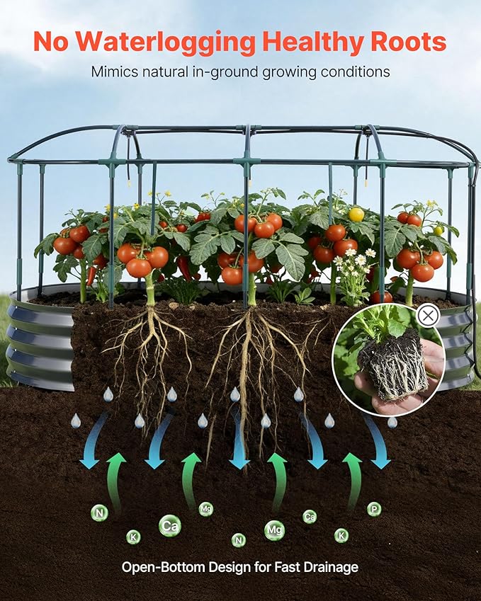 VEVOR 6x3x1FT Metal Raised Garden Bed Kit with Self Watering System and Mesh Cover, Oval Outdoor Galvanized Planter Raised Beds for Gardening Planting Flowers Fruits Vegetables