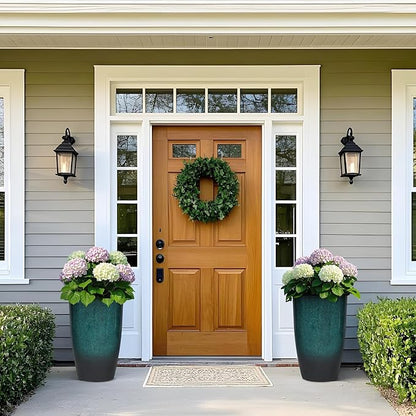 24" Tall Planters Set of 2, High-Density PP Ceramic-Look Outdoor Pots for Plants, Versatile Indoor/Outdoor Flower Pots w/Drainage Hole for Patio Garden Porch & Living Room Decor, Ideal Gift