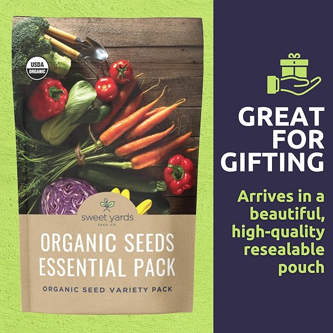 Organic Seeds Essential Variety Pack - 10 Individual Packs - 2026 Season - Summer Squash, Cherry Tomatoes, Arugula, Broccoli and More! for Indoor & Outdoor Planting (Non-GMO, Certified Organic)