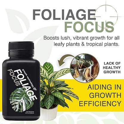 Growth Technology GT Foliage Focus - Liquid Indoor Plant Food for Houseplants, Tropical Plants, Aroids, Ferns and Palms - Concentrated Formula for Vibrant Leaves and Dense Foliage - 8.5 fl oz (250 mL)