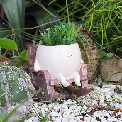 NINIPAPA Cute Plant Pots Smiley Face Planter Funny Flower Pot, Rocking Chair Small Face Pot for Indoor Plants, Unique Head Planters Plant Lover Gifts on Mother's Day Birthday