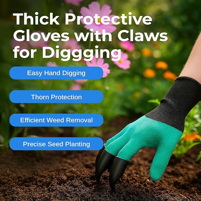 Scuddles Heavy Duty Garden Tool Bag with Stainless Steel Hand Tools, Non Slip Rubber Grip Wooden Handles, Garden Gloves with Fingertip Claws, Reinforced Tote for Planting, Pruning, Landscaping
