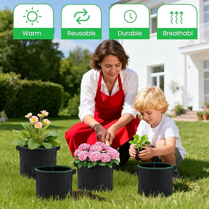 5 Gallon Grow Bags, 10 Pack Heavy Duty Aeration Fabric Pots,Thickened Nonwoven Fabric Pots with Handles,Reusable Plant Bags for Vegetable, Fruits, Flowers, Plants