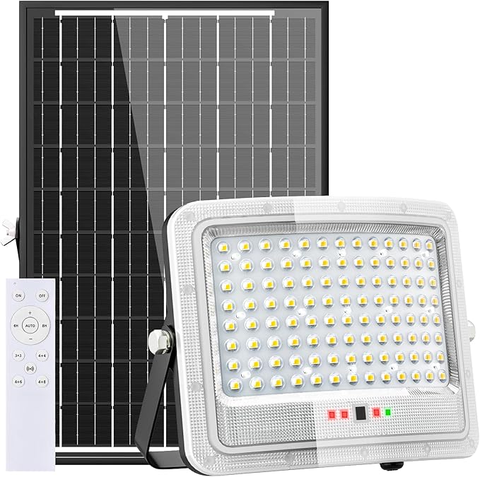 MMKT Solar Flood Lights Outdoor,12000mAh Motion Sensor Outdoor Solar Powered Lights with Remote, IP65 Waterproof Solar Flood Light for Outside, Dusk to Dawn Wall Light for Garage, Patio, Yard