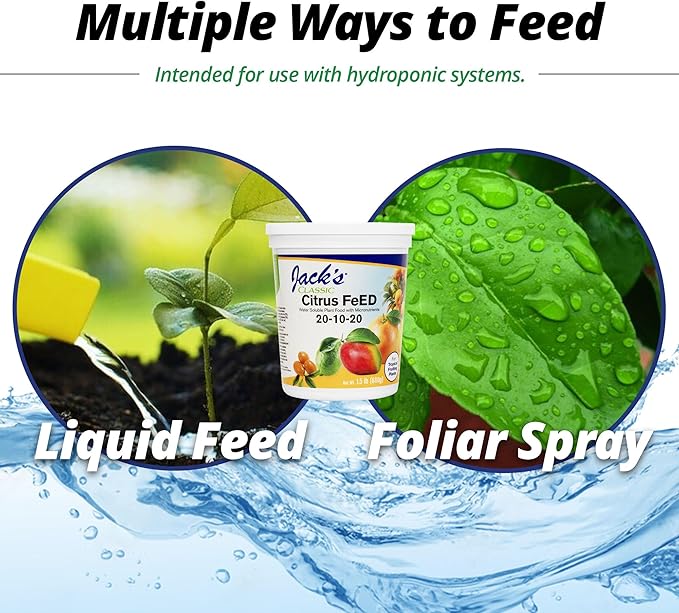 Jack's Classic 20-10-20 Citrus Feed Water-Soluble Fertilizer with Micronutrients to Provide Better Growth and Fruiting in Tropical Fruiting Plants, 1.5lbs