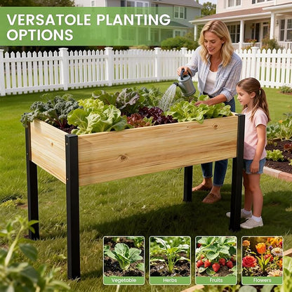DoCred Raised Garden Bed, 45.7" x 22.8" x 31.5" Large Elevated Wooden Horticulture Planter Box with Metal Legs Standing Growing Bed Planter for Gardening, Balcony, Backyard, Patio