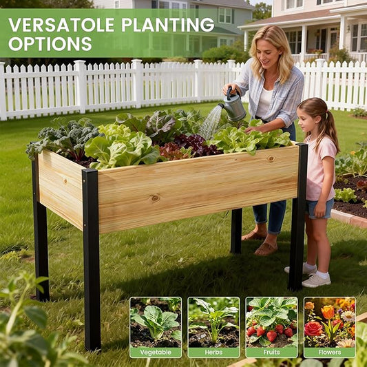 DoCred Raised Garden Bed, 45.7" x 22.8" x 31.5" Large Elevated Wooden Horticulture Planter Box with Metal Legs Standing Growing Bed Planter for Gardening, Balcony, Backyard, Patio