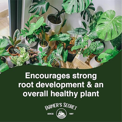 Farmer's Secret Tropical Houseplant Booster (4oz) - Super Concentrated, Makes 48 Gallons - Great for All Tropical Houseplants (Monstera, Fiddle Leaf, ZZ Plants, and more) - Easy to use Drip Top