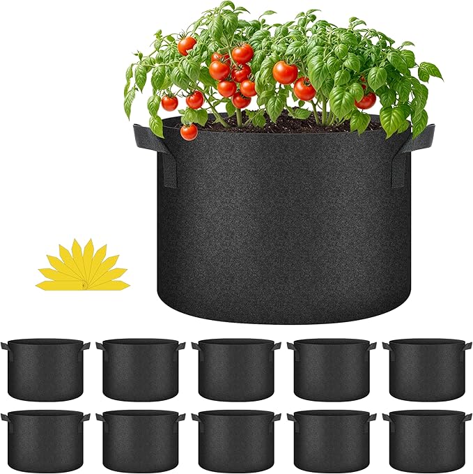 YSSOA 10-Pack 10 Gallon Grow Bags, Aeration Nonwoven Fabric Plant Pots with Handles, Heavy Duty Gardening Planter for Potato, Tomato, Vegetable and Fruits, Black 2024 Version