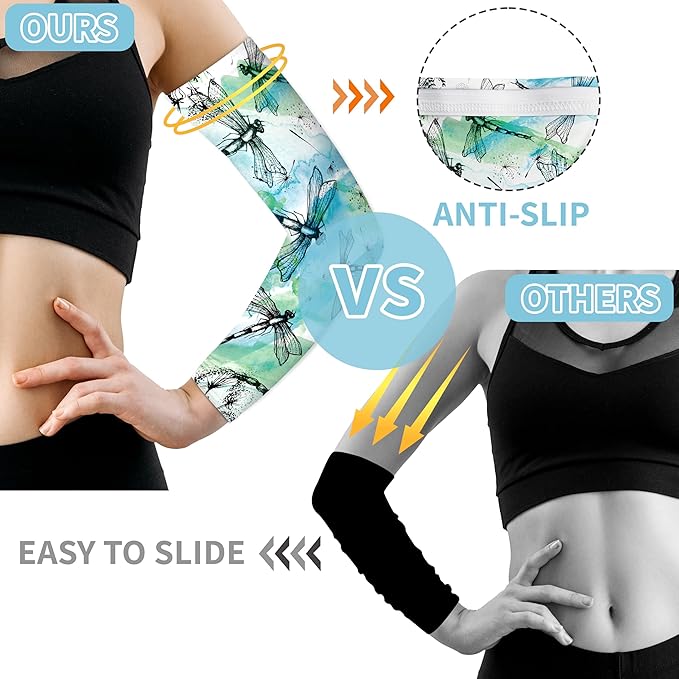 Buwuta Garden Sleeves for Women Dragonfly Sun Protection Sleeves Anti-Scratch Arm Cooling Sleeves for Farmers Sports