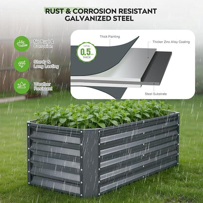 ZORMY 4×2×1.4ft Galvanized Raised Garden Bed Kit, Metal Planter Boxes Outdoor, High Raised Beds for Vegetables, Fruits, and Flowers - IronGrey