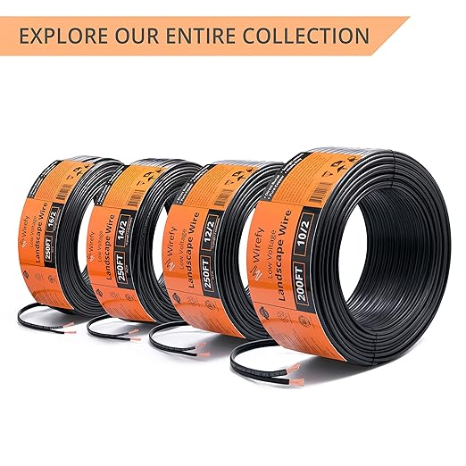 Wirefy 14/2 Low Voltage Landscape Wire 250 ft | Low Voltage Landscape Lighting Wire | Pure Copper | Outdoor Direct Burial | 14-Gauge 2-Conductor 250 Feet | UL Listed