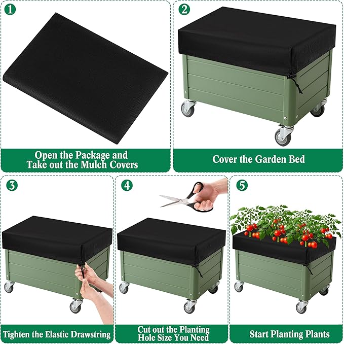 4 Pack City Picker Mulch Covers, Black Planter Box Cover with Elastic Drawstring City Pickers Covers for Raised Garden Bed, 20" x 24"
