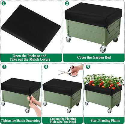 4 Pack City Picker Mulch Covers, Black Planter Box Cover with Elastic Drawstring City Pickers Covers for Raised Garden Bed, 20" x 24"
