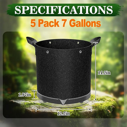 5 Pack 7 Gallon Self-Watering Grow Bags, Thick Nonwoven Fabric Pots with Support Rings and Reinforced Handles, Self-Watering Planters with Bottom Reservoir for Tomatoes Peppers Potatoes and Vegetables