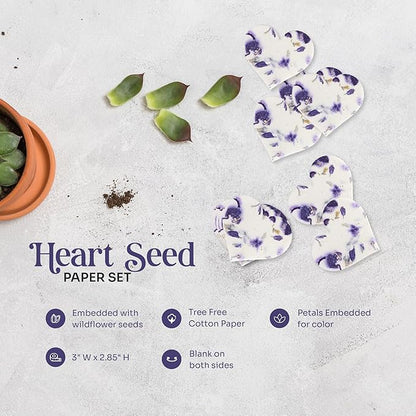 Set of 24 Purple Heart Seed Paper – Writable & Plantable Wildflower Hearts with Envelopes & Planting Guides, Gift for Moms or Plant Lovers for Mother’s Day, Heart Party Favors for Weddings & Showers