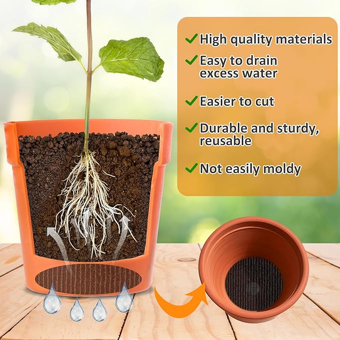 6Pcs Pot Mesh Drainage Discs Double Layer Plant Pot Hole Insert Pads Cutable Bonsai Pot Bottom Grid Mat Mesh Reusable for Indoor Outdoor Potted Plant Prevent Soil Loss Keep Roots Healthy 6.3inch