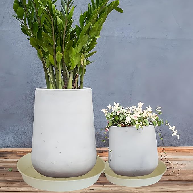 2 Pack of 16 17 inch Plant Saucer (15 inch Base), 2.3" Depth, Plant Trays for Pots, Plastic Plant Saucers for Indoors, Bird Bath Bowls, Flower Pot Drip Trays for Planter (17", Beige)