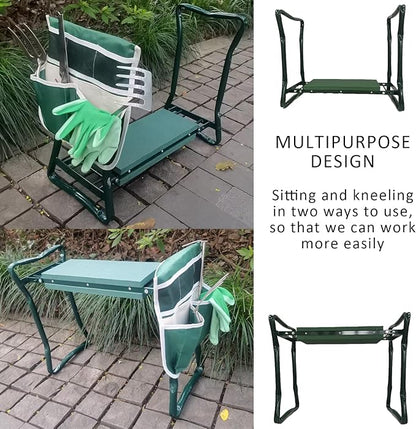 Garden Kneeler and Seat Heavy Duty - Foldable Kneeling Stool with Large Tool Pouch & Storage Bag, Space-Saving, Ideal Gift for Gardeners, Seniors & Parents