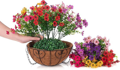 HyeFlora Artificial Fake Hanging Plants Flowers with Basket Outdoor Decor Faux Silk Dasiy Flower Arrangements in Pot Planter for Porch Home Indoor Patio Garden Yard Decoration