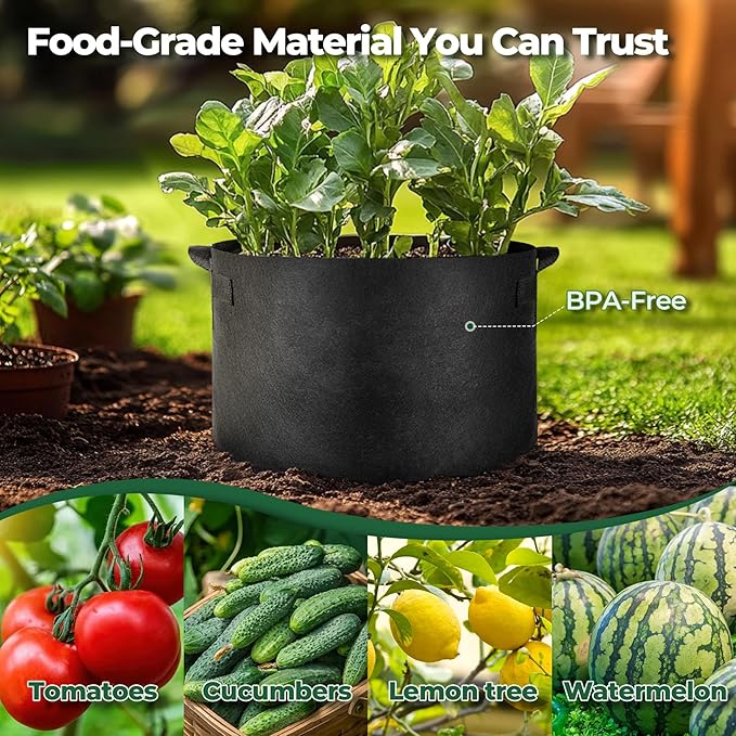 T4U 20 Gallon Grow Bags, Upgrade Fabric Grow Bags with Handles, Thickened Garden Plant Pots for Planting Vegetables, Tomato Planter, Smart Pots for Plants (10 Pack 10 Gal)