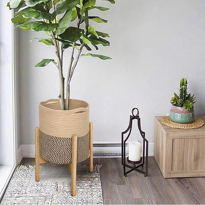 Woven Jute Plant Basket, Wicker Basket Planter for 10 inch Pot, Round Indoor Tree Pot Cover, Small Boho Planter Baskets, Decorative Basket for Plants and Home Decor, 11”X11”, Black Stripes