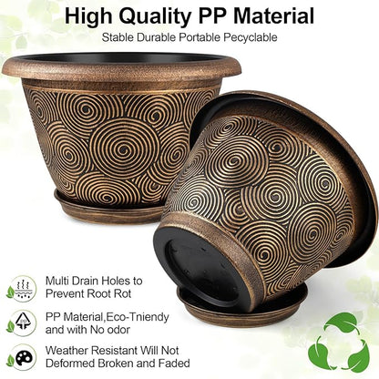 6 Inch Flower Pots Planters for Indoor Outdoor Plants, 6 Pack Plastic Small Plant Pots with Drainage Hole & Tray, Modern Decorative Garden Pot with Saucer, Plant Container for House