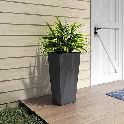 Kante 28" H Concrete Tall Tapered Planter, Large Outdoor Indoor Garden Plant Pot with Drainage Hole and Rubber Plug Home and Patio, Burnished Black Finish