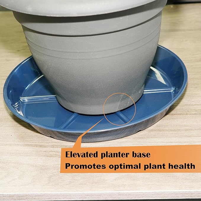 Plant Saucer Pot Tray 14 inch, 4 Packs Flower Planter Saucers and Drip Trays, Heavy Duty Round Plastic Flower Plant Dish Pant Plate to Catch Water for Indoor & Outdoor, Blue