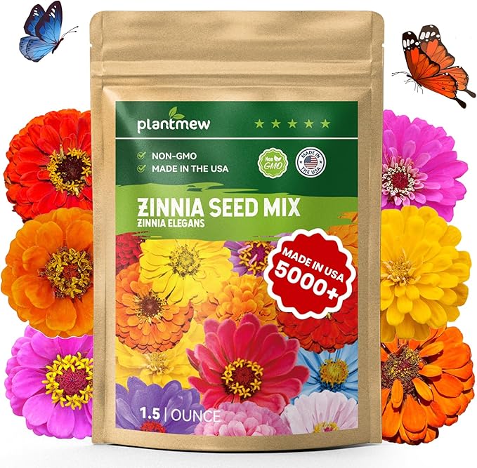 5000+ Zinnia Seeds Flower Seeds for 2026 Planting, 1.5 Oz, 5 Varieties (Pink, Yellow, Orange, White, Purple), 40G Mixed Colors and Large Blooms, Open Pollinated - Bulk (1.5 Ounce Pouch)