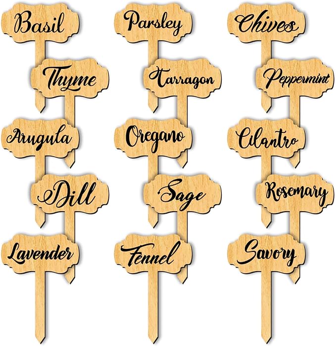 arricraft 15 Pcs Plant Labels, Wooden Herb Markers Herb T Type Tags Garden and Greenhouse Labels with Printed Herb Name Garden Tags for Indoor and Outdoor Potted Seed Herbs Unique Funny Gifts