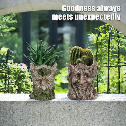 Face Planter with Funny Smile - Unique Head Planters for Indoor Outdoor Plants with Drainage Hole, Cute Plant Pots for Succulents, Creative Flower Pots as Gifts for Women and Men (Brown Man)